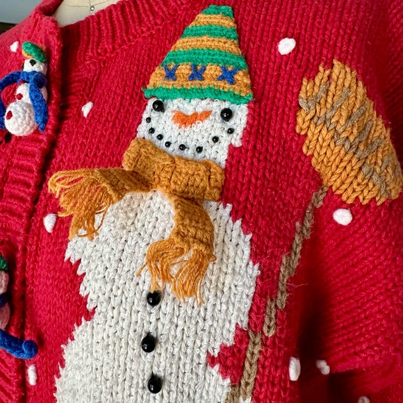 Vintage 90’s Festive Red Snowman Knit Cardigan - Picture 8 of 16